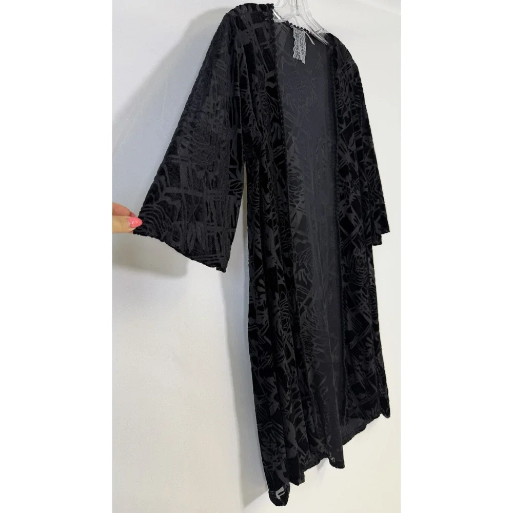 Anthropologie Mauve Black Burnout Velvet Kimono Whimsigoth Boho Festival Sz L